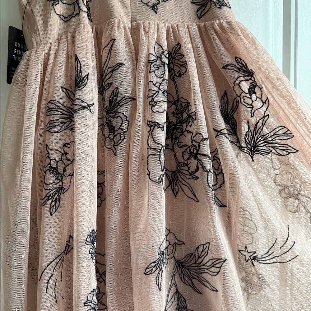Express Pink Tulle Dress with Black Straps, Embroidered - Picture 2 of 11
